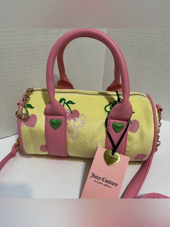 Juicy Couture Handbags - Juicy Couture Yellow Mini Barrel Bag Pink Trim & Cherry Charm Exclusive Bag